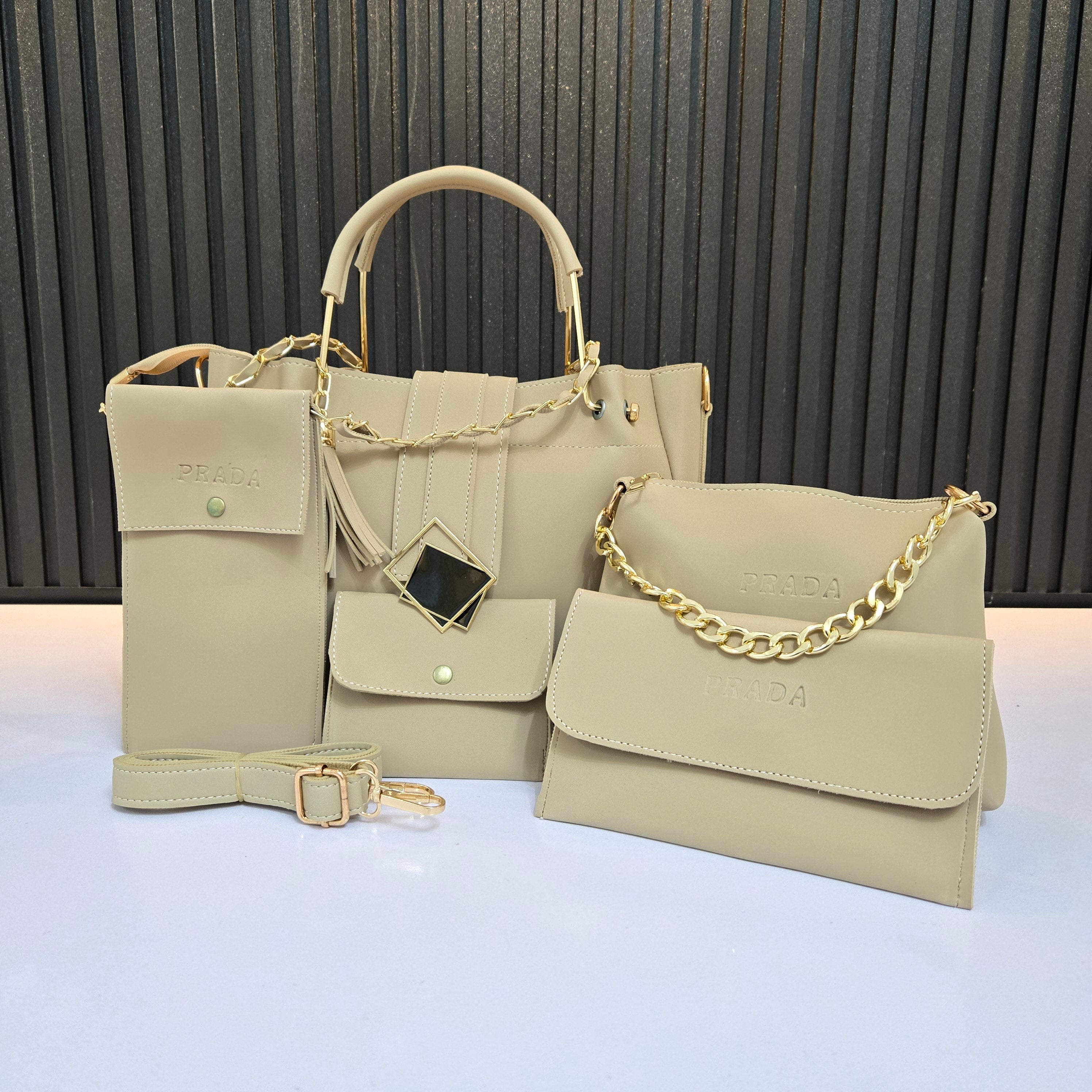 Handbag Set with Gold Accents